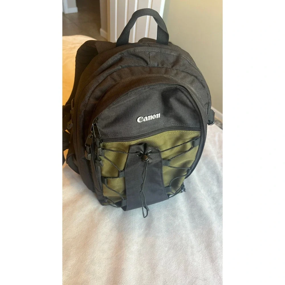 Canon DSLR Camera Backpack Black Olive Green Padded Gear Bag with Dividers